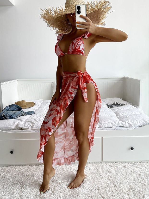Ruffled Micro Bikini Set with Beach Dress Cover-Up