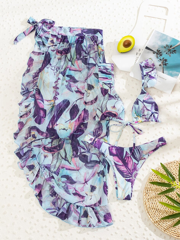 Ruffled Micro Bikini Set with Beach Dress Cover-Up